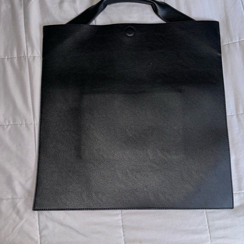 Black Leather Envelope Tote Bag